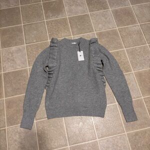 7 For All Mankind Gray Crew Neck Sweater with Ruffle Sleeves
